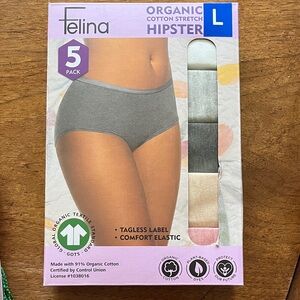 Felina 5-Pack Organic Cotton Hipster in Gray, Black, Cream, Pink, Sage